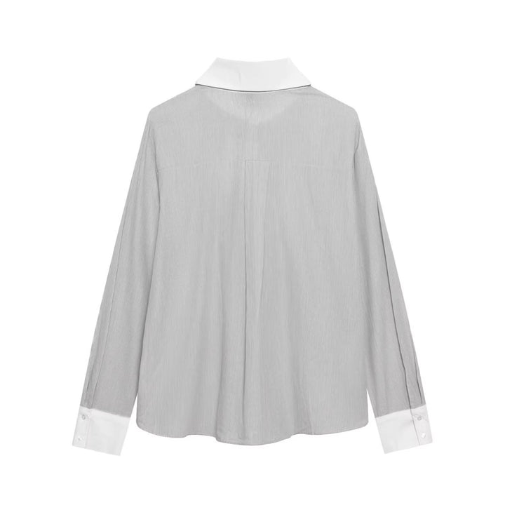 Damen Gestreifte Bluse mit Schleifenkragen, Rüschenfront und Kontrastmanschetten Drune