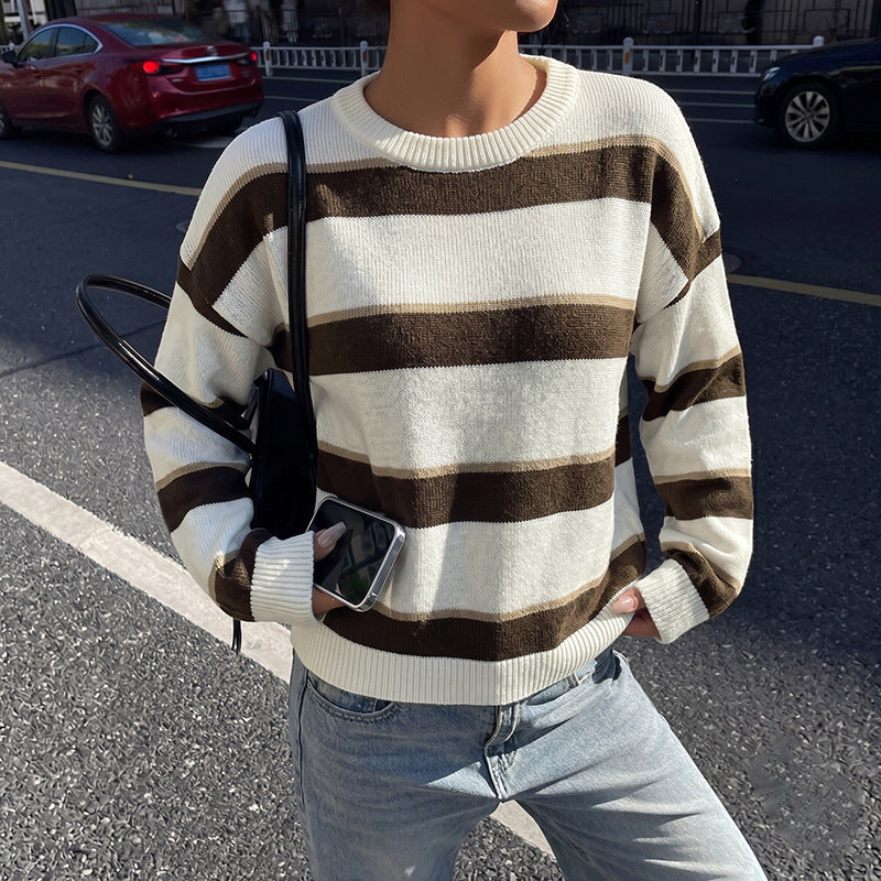 Damen Modischer Strickpullover mit Streifen Drune