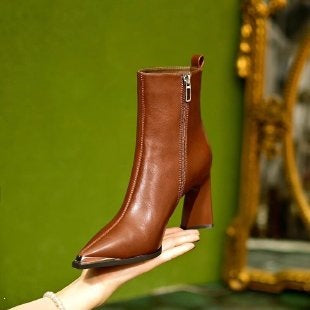 Damen Elegante Stiefeletten mit spitzem Fuß und Reißverschluss Drune