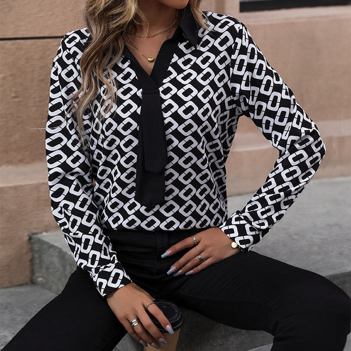 Damen Gemusterte Chiffon-Bluse mit Krawatten-Detail und geometrischem Print Drune