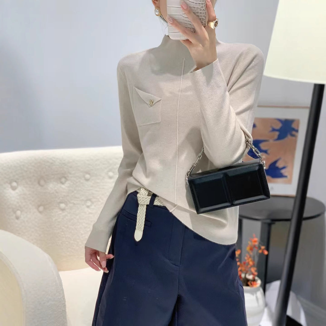 Damen Eleganter Pullover mit Stehkragen Drune