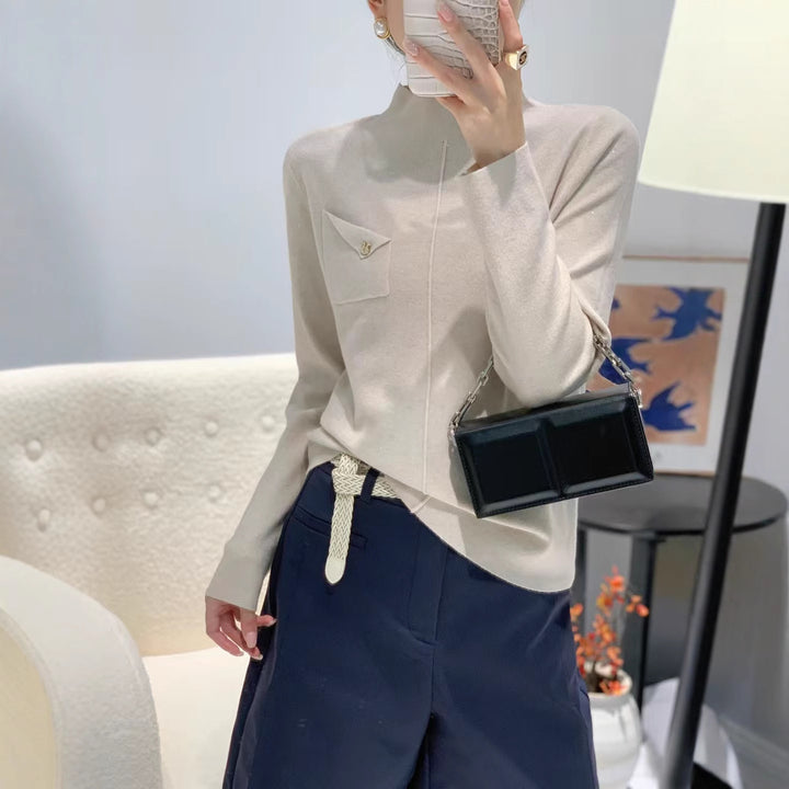 Damen Eleganter Pullover mit Stehkragen Drune
