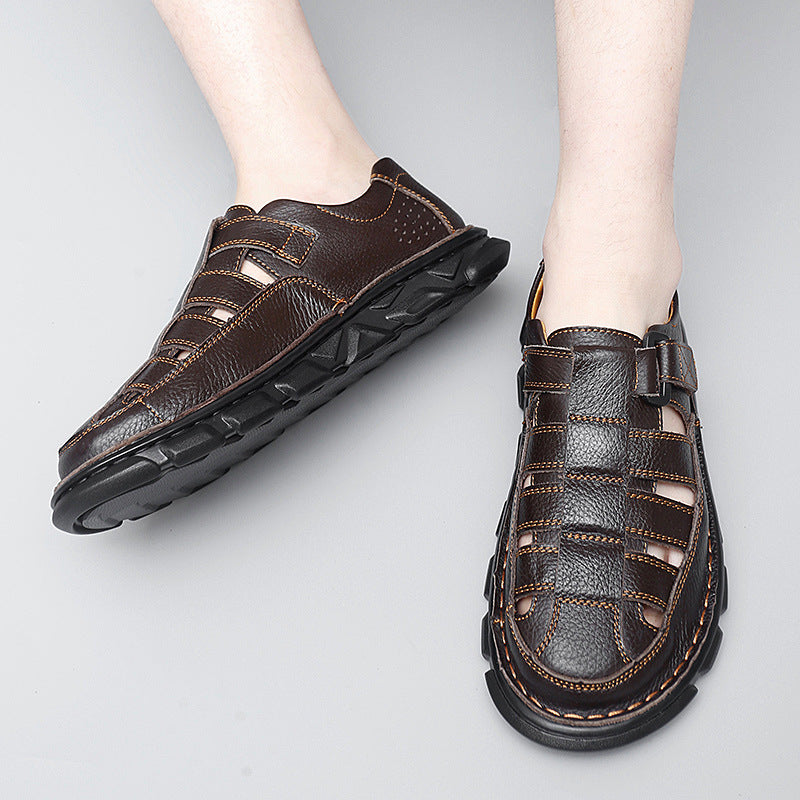 Herren offene Leder-Sandalen mit praktischem Klettverschluss und rutschfester Sohle Drune