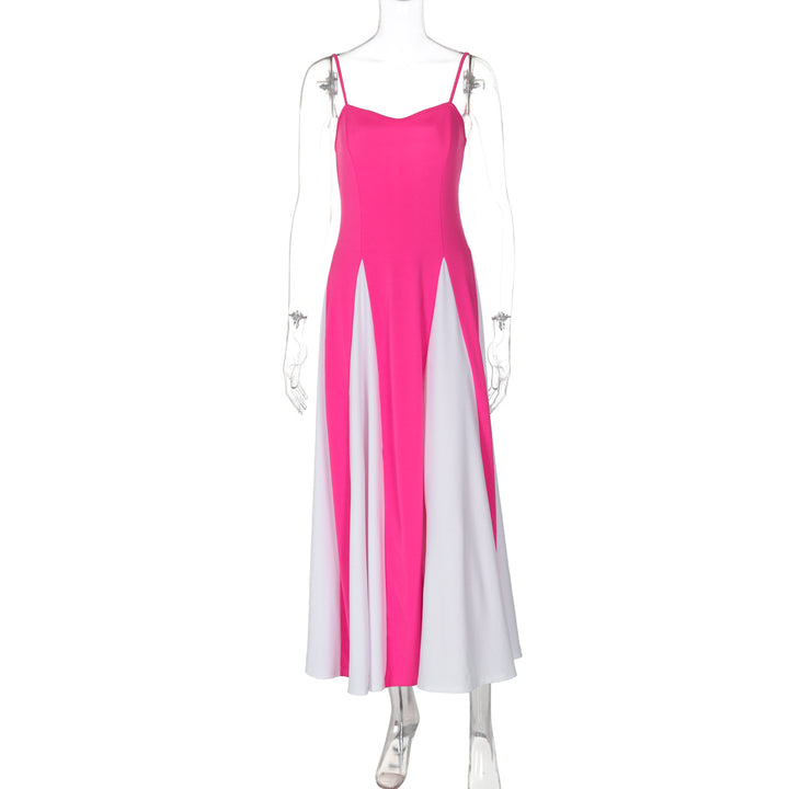 Damen Elegantes Maxikleid mit diagonalen Farbakzenten und schmalen Spaghettiträgern Drune