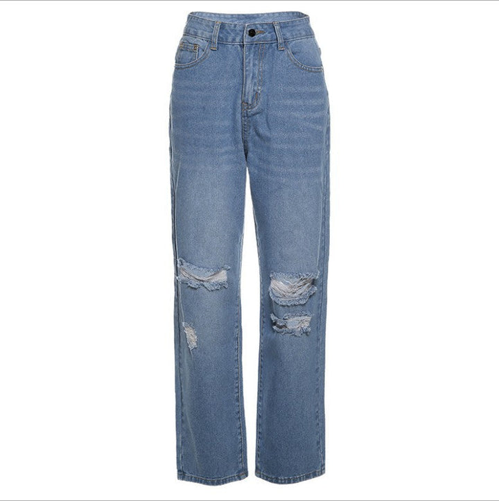 Damen lockere High-Waist Destroyed Jeans Drune
