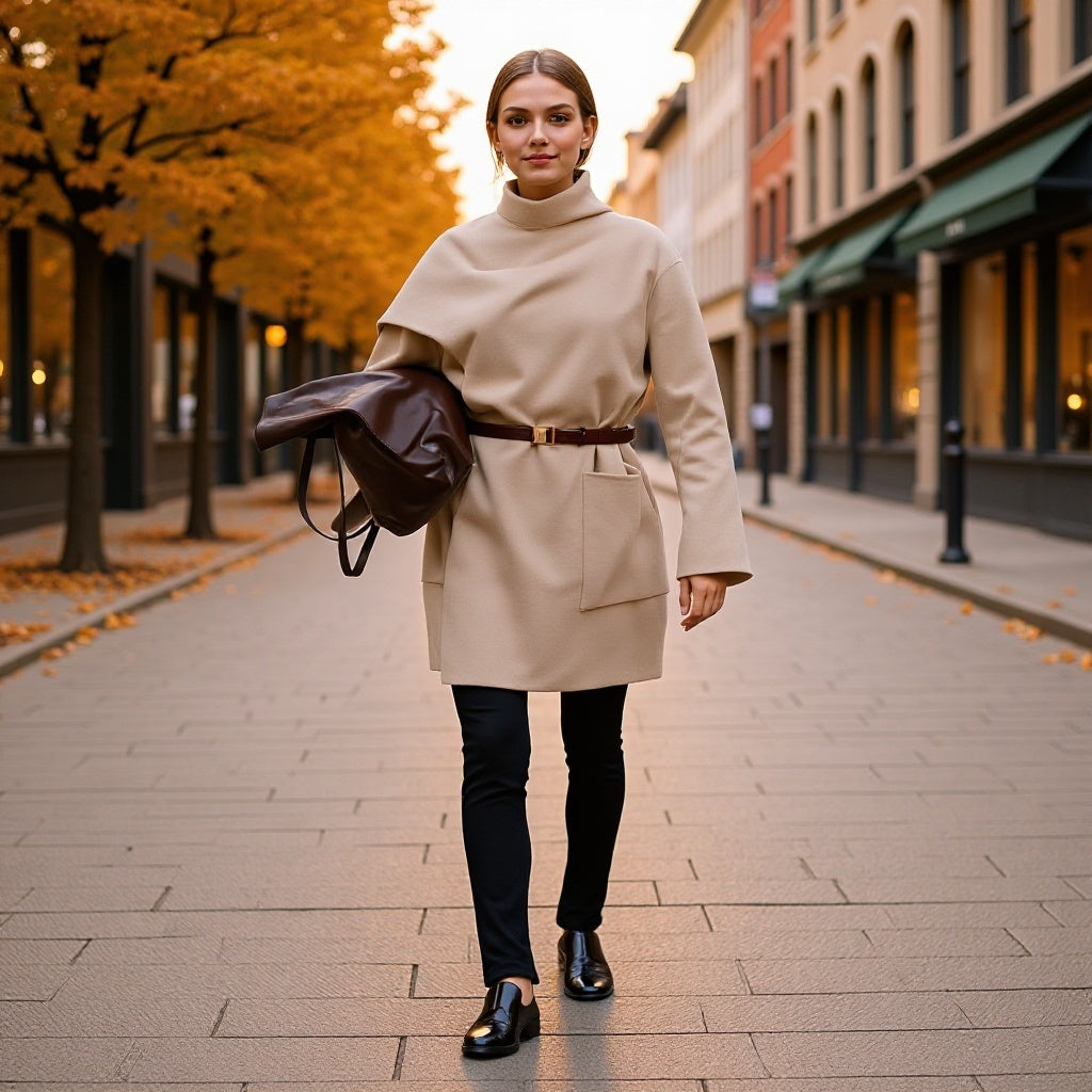 Damen Oversize-Mantel mit Stehkragen, asymmetrischem Überwurf und aufgesetzter Tasche Drune