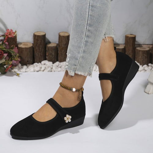 Damen Mokassin-Schuhe mit elegantem Riemen und zeitloser Blütenapplikation Drune