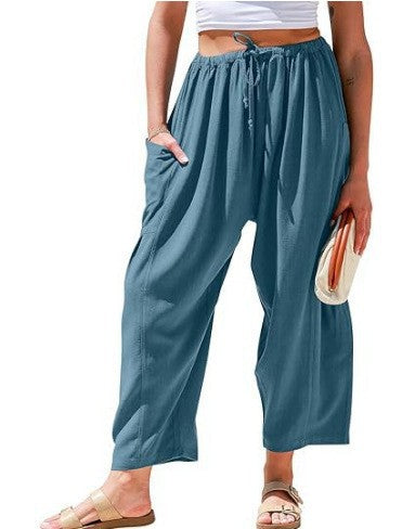 Damen Weit geschnittene Sommerhose mit elastischem Bund und praktischen Seitentaschen Drune
