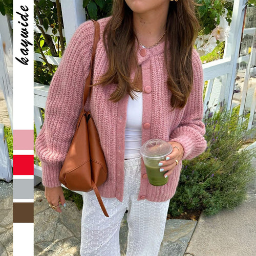 Damen nan grobgestrickter Oversize-Cardigan mit Kokosknopfleiste und überschnittener Schulter Drune