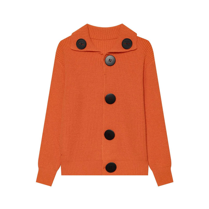 Damen grobgestrickte Waffelstruktur-Strickjacke mit übergroßen Knöpfen und Schalkragen Drune