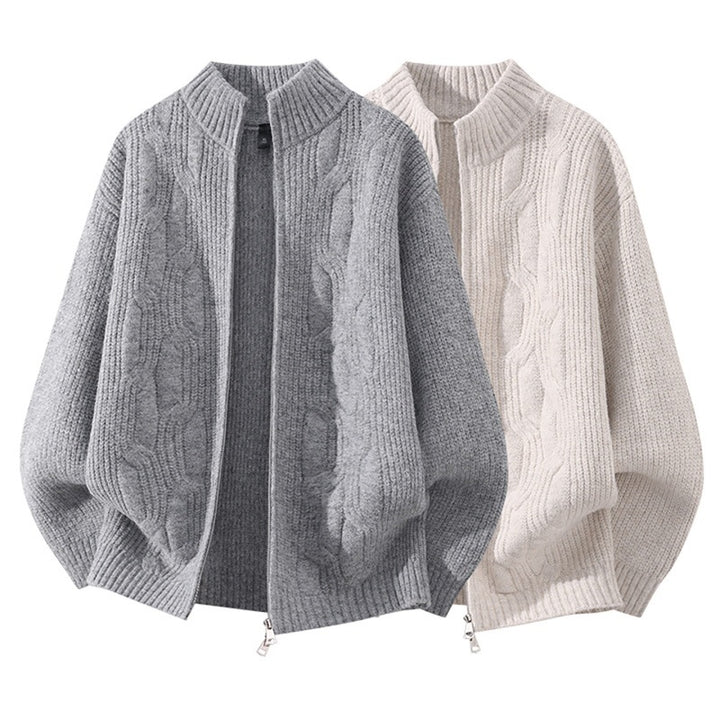 Damen Weicher Oversize‑Zopfmuster‑Cardigan mit Stehkragen & Zwei‑Wege‑Reißverschluss Drune