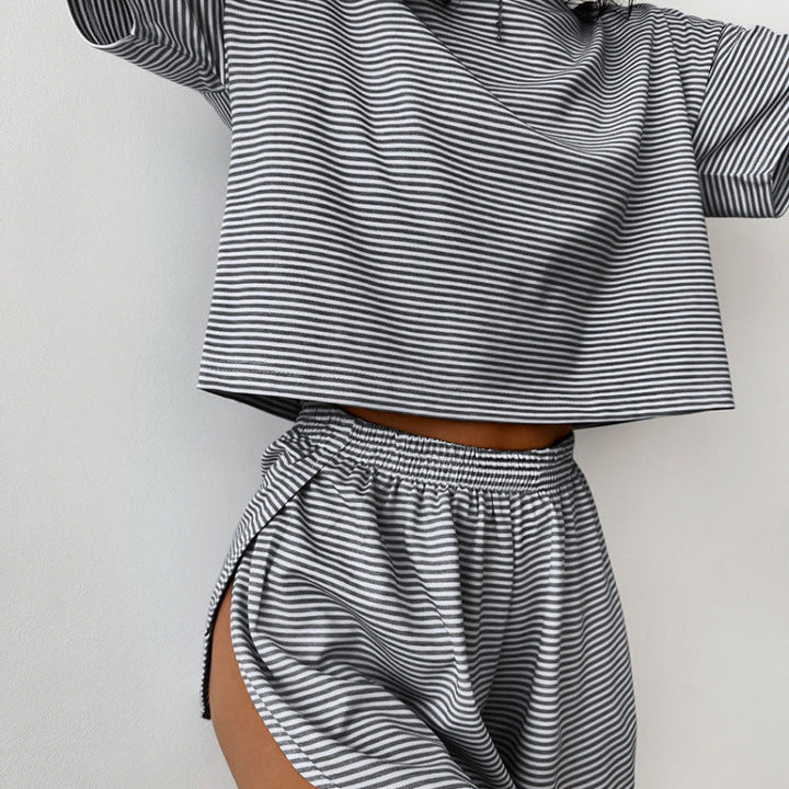 Damen stylisches Freizeit-Set mit lockerem Kurzarm-Top und Shorts Drune
