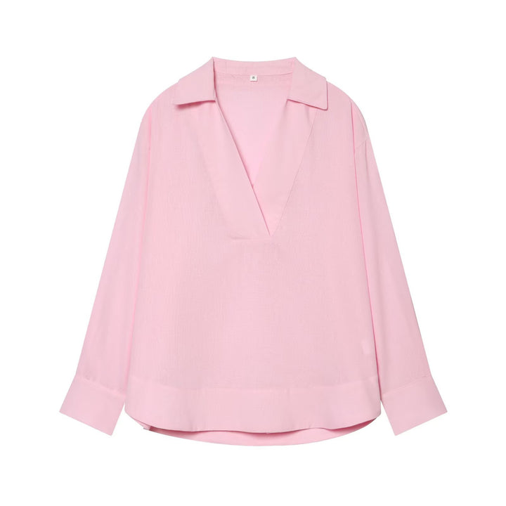 Damen Locker sitzende V‑Tunika‑Bluse mit Kentkragen und breiten Manschetten Drune