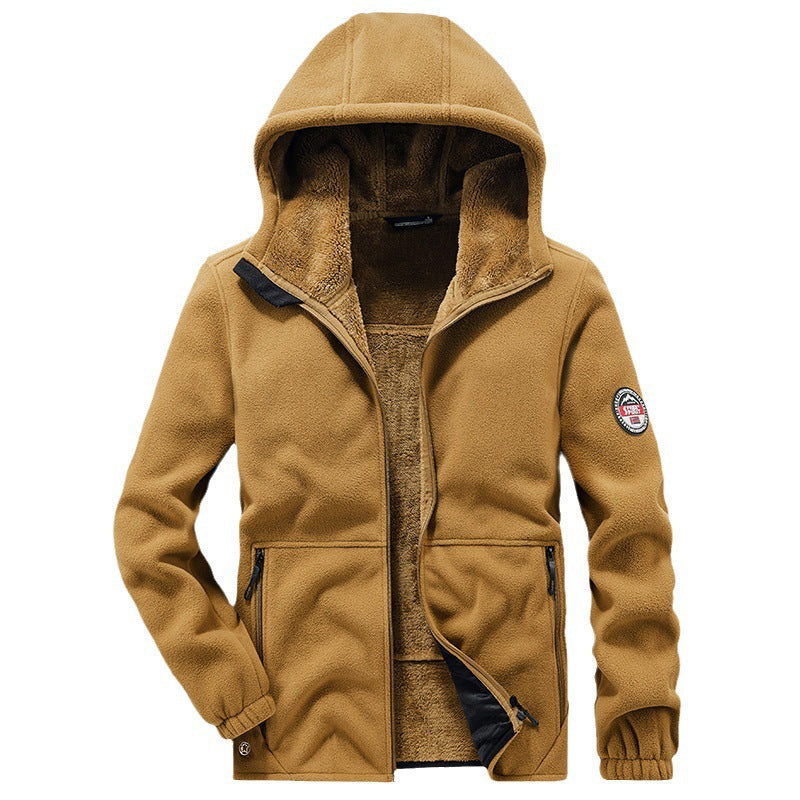 Herren Kapuzen-Fleecejacke mit Teddyfutter, durchgehendem Reißverschluss und Reißverschlusstaschen Drune