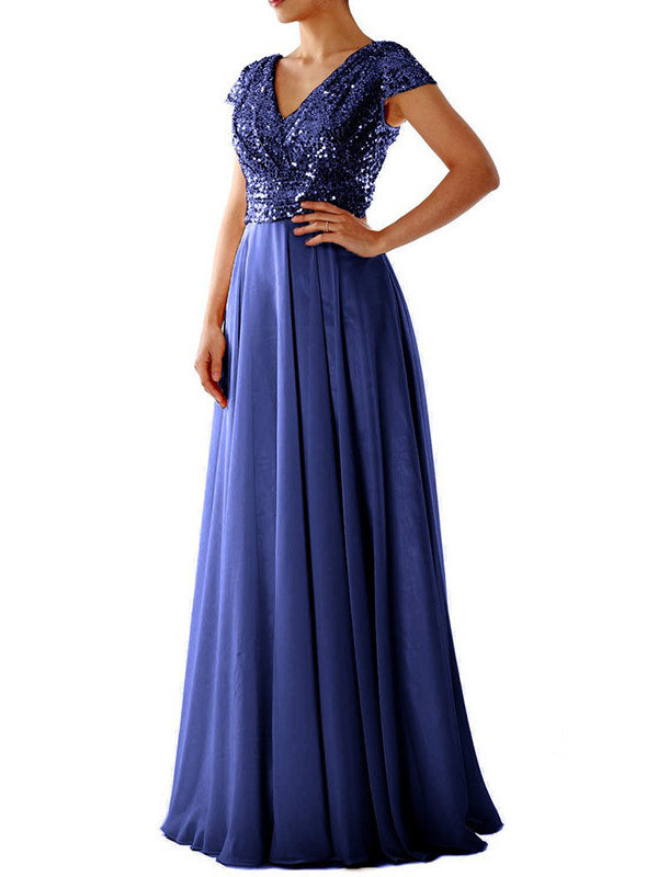 Drune | Damen Kleider V-Ausschnitt Paillette Chiffon Paneel Maxi Kleid
