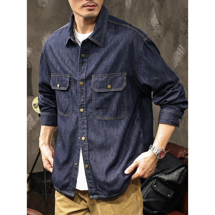 Herren Jeans-Worker-Hemdenjacke mit Druckknopfleiste und Overshirt-Schnitt Drune