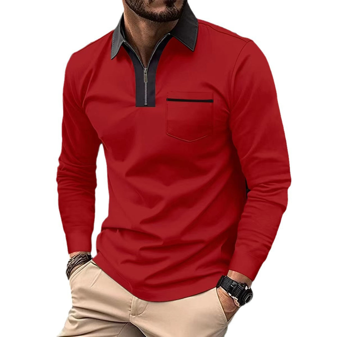 Herren Langarm-Poloshirt mit Halbzip, Kontrastkragen & Brusttasche Drune