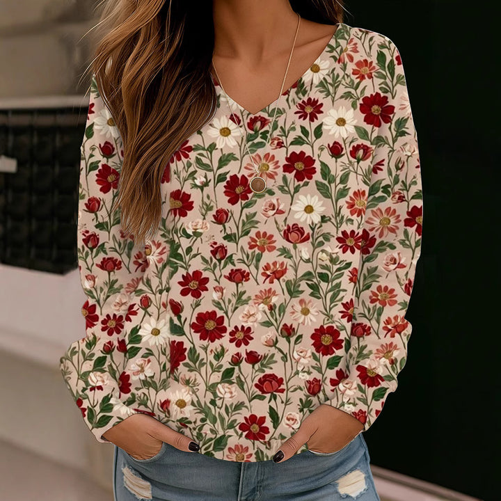 Damen Boho-Mandala V-Ausschnitt Oversize Sweatshirt mit weichem Sweatstoff Drune