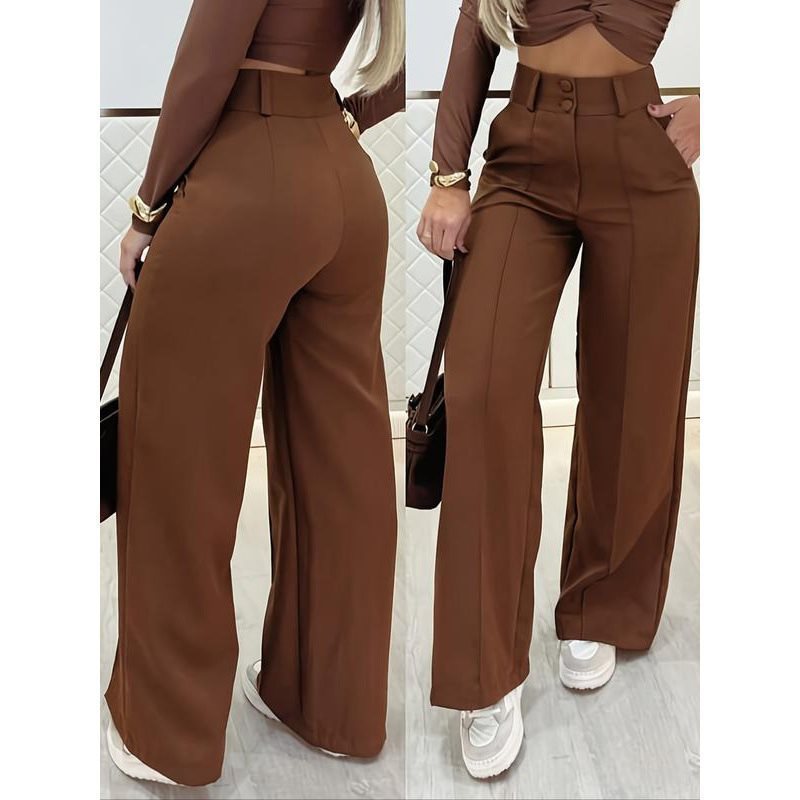 Damen Hochtaillierte weite Palazzo-Hose mit Bügelfalte Drune