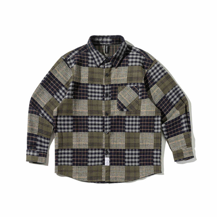 Herren Karierter Patchwork-Flanell-Overshirt mit Brusttasche Drune
