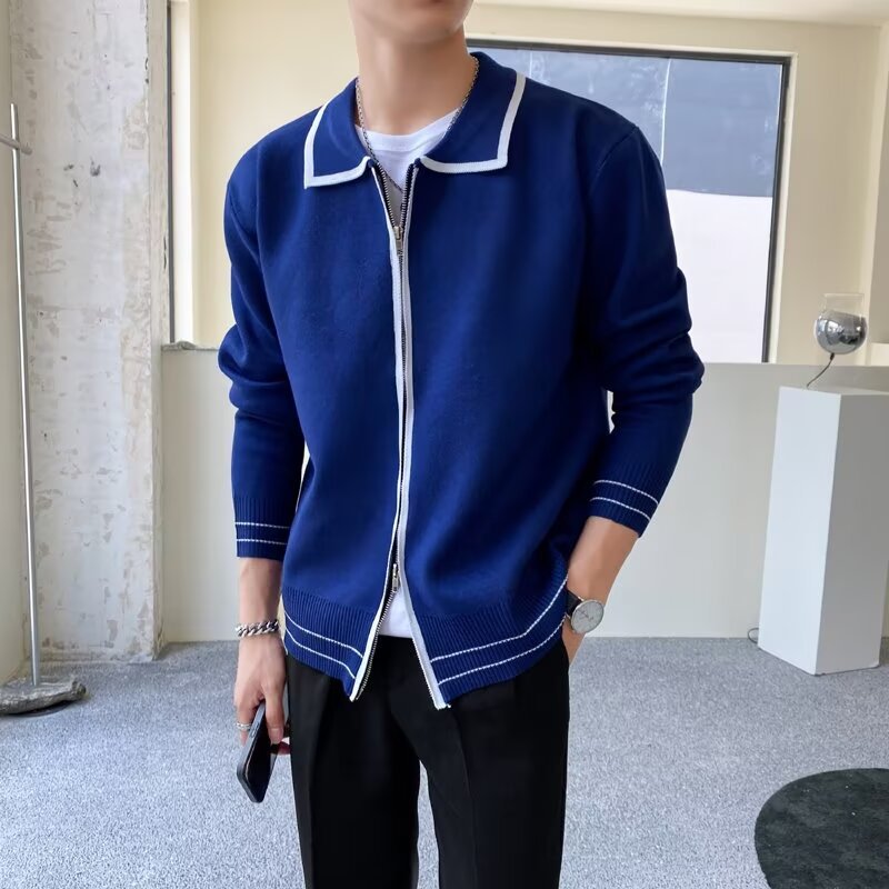 Herren Modische Strickjacke mit Kontrastkragen Drune