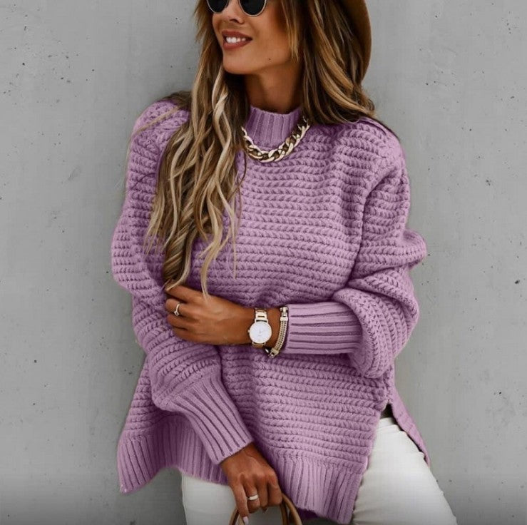 Damen Lässiger Strickpullover mit strukturiertem Muster und Rollkragen Drune