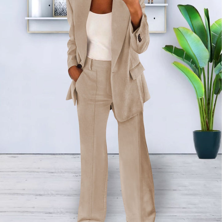 Damen Zweiteiliges Business-Casual Tailoring-Set mit Longline-Blazer und weitem Bundfalten-Hosenbein Drune