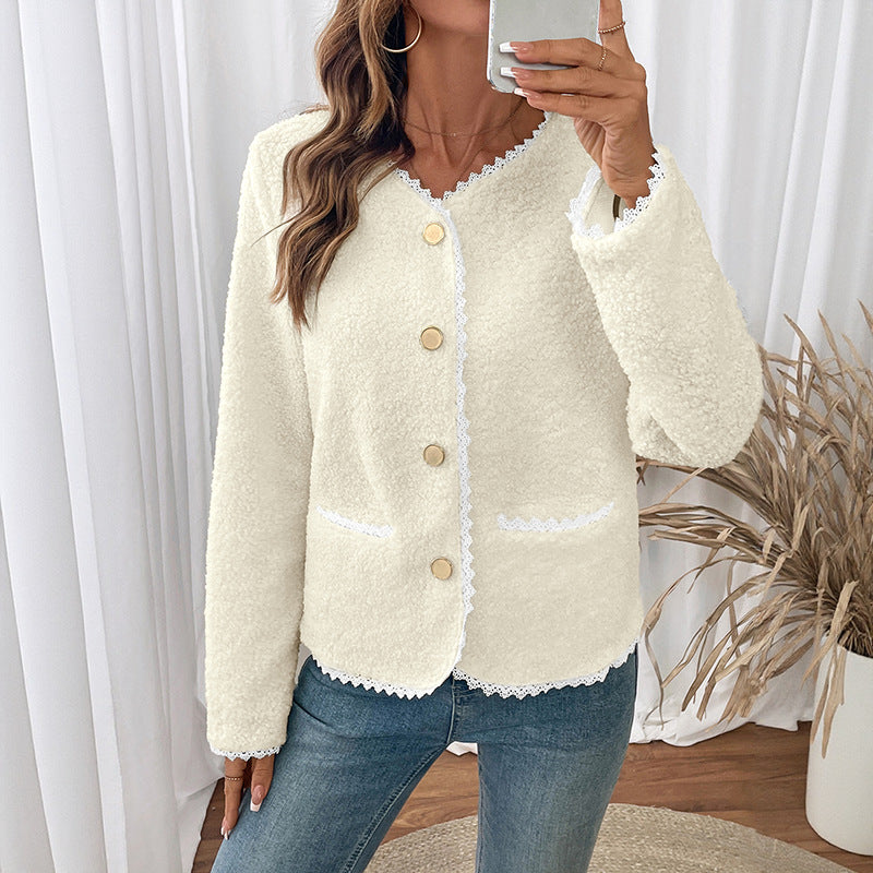 Damen Eleganter Cardigan mit Spitzenverzierungen Drune