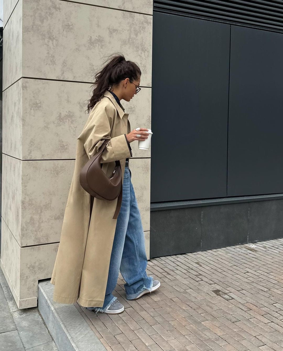 Damen Lange und elegante Trenchcoat-Jacke aus wasserabweisendem Material Drune