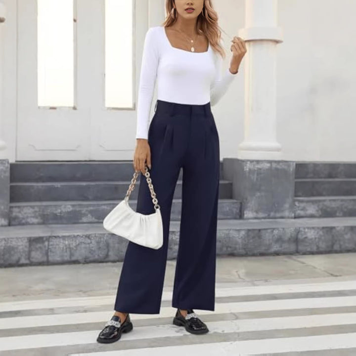 Damen Hochtaillierte Bundfalten-Hose im Palazzo-Stil mit weitem Bein Drune