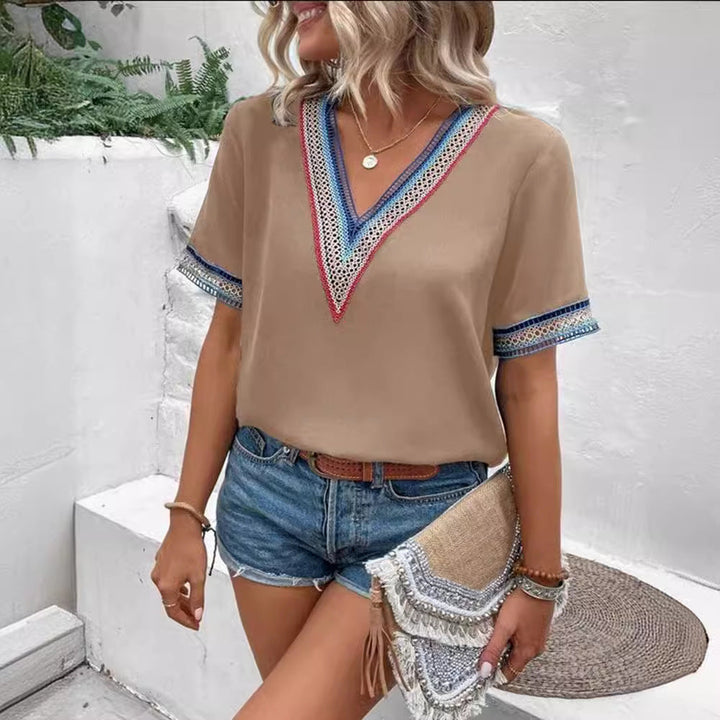 Damen modisches T-Shirt mit dekorativen Spitzen Drune