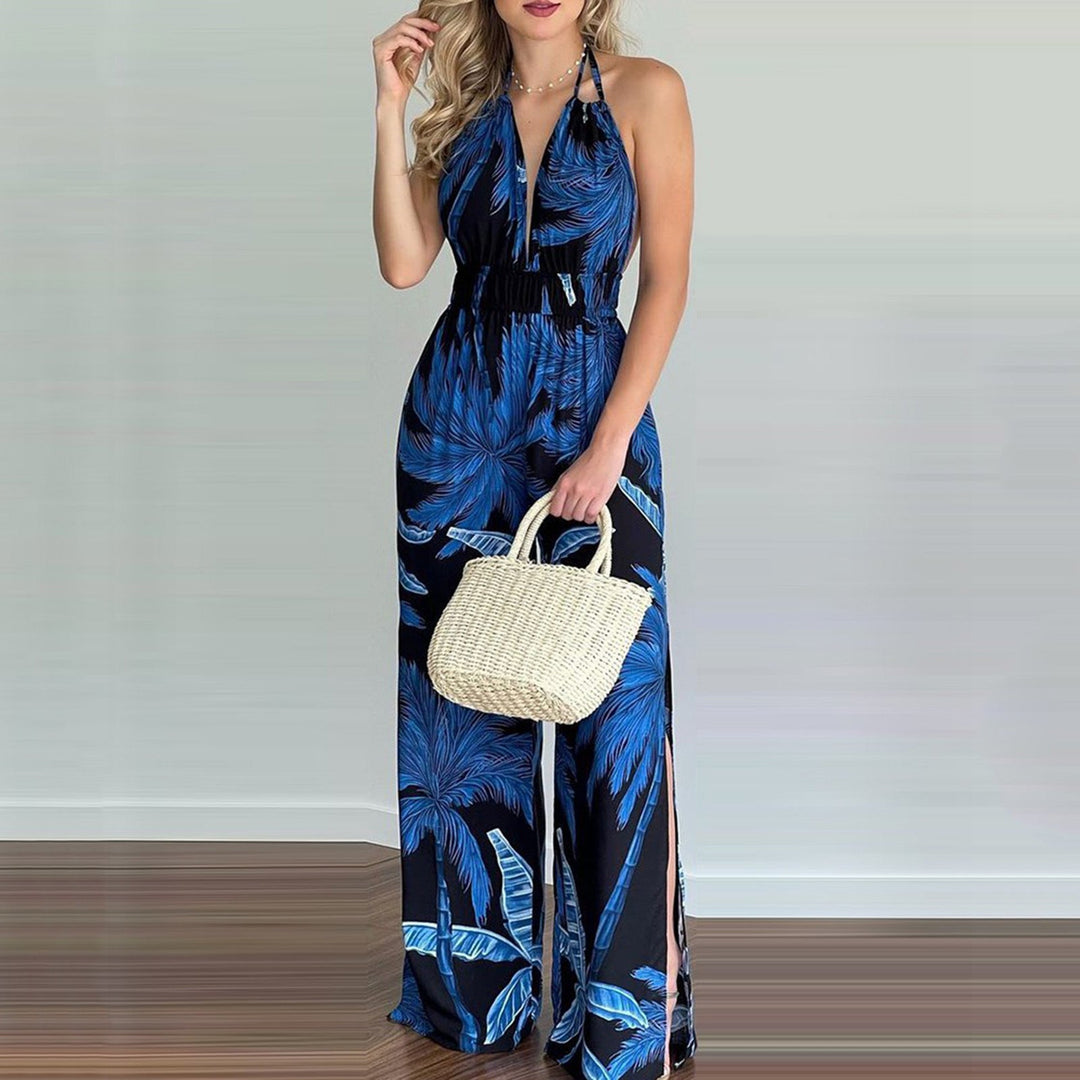 Damen eleganter Jumpsuit mit Spaghettiträgern und hohen Seitenschlitzen Drune