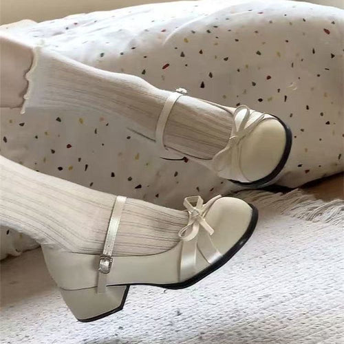 Damen Elegante Mary Jane Schuhe mit dekorativen Schleifen und großzügigem Blockabsatz Drune