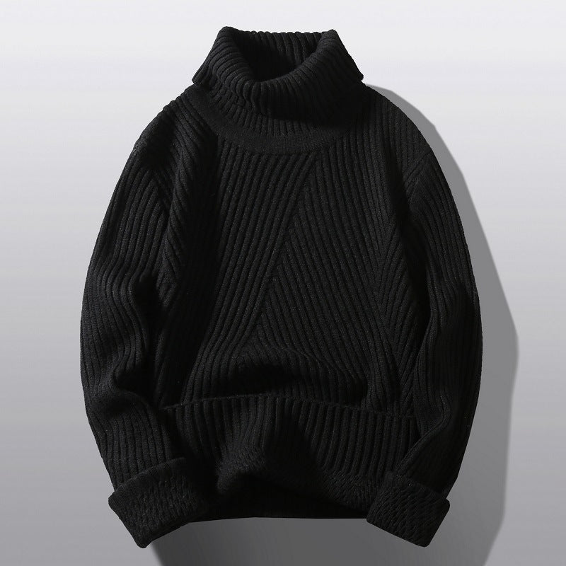 Herren nan strukturierter Rollkragenpullover mit diagonaler Rippstruktur und schlanker Passform Drune
