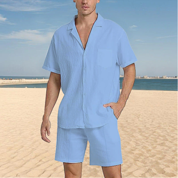 Herren lockeres Kurzarmhemd mit strukturiertem Design und passenden Shorts Drune