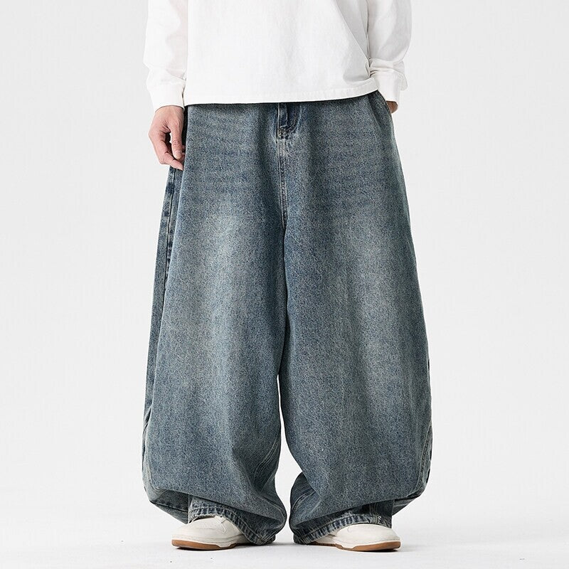Herren nan extremweit geschnittene Baggy-Jeans mit tiefem Schritt und ballonförmigem Saum Drune