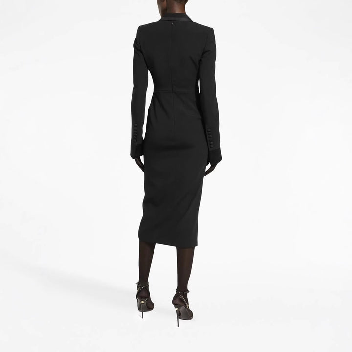Damen Tailliertes Blazerkleid im Longcut mit Satinrevers und Frontschlitz Drune