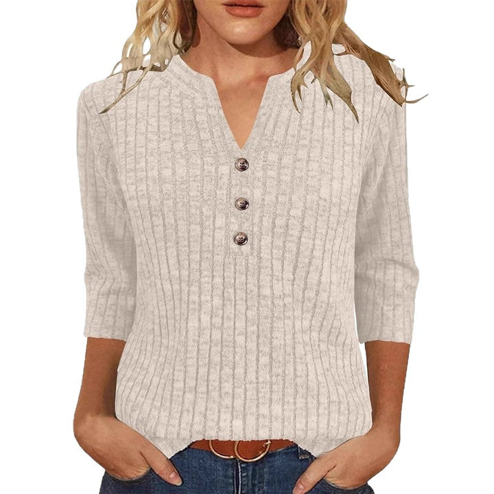 Damen Strickpullover mit dekorativem Knopfverschluss und modernem Rippenmuster Drune