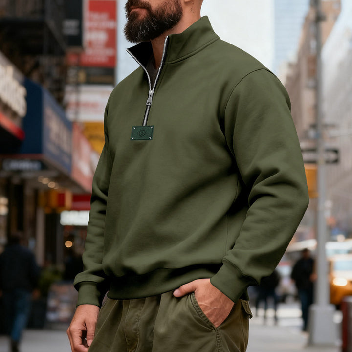 Herren nan hochgeschlossener Quarterzip-Sweatshirt aus schwerem Baumwollfleece mit Stehkragen Drune