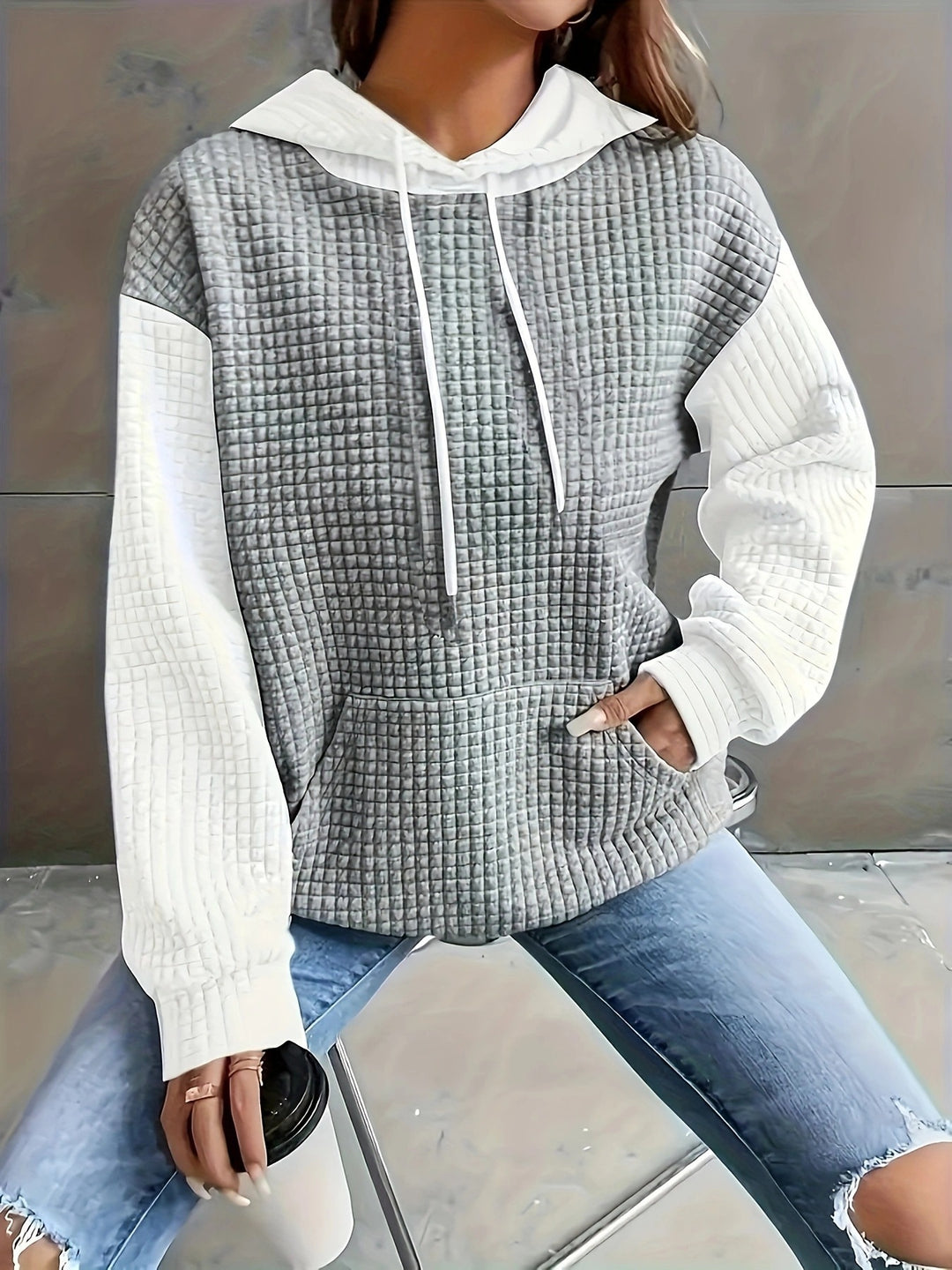 Damen Sweatshirt mit strukturiertem Gewebe und lässigem Schnitt Drune