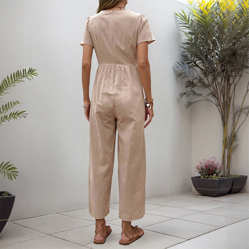 Damen Jumpsuit mit Knopfdetails und weiten Beinen Drune