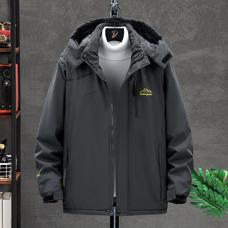 Herren wasserdichter isolierter Outdoorparka mit abnehmbarer Kapuze, Thermofutter und verdeckten Reißverschlusstaschen Drune
