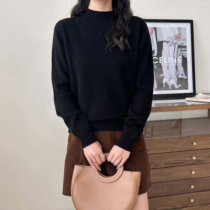 Damen Feiner Feinstrick-Pullover mit kurzem Stehkragen und Kaschmir-Optik Drune