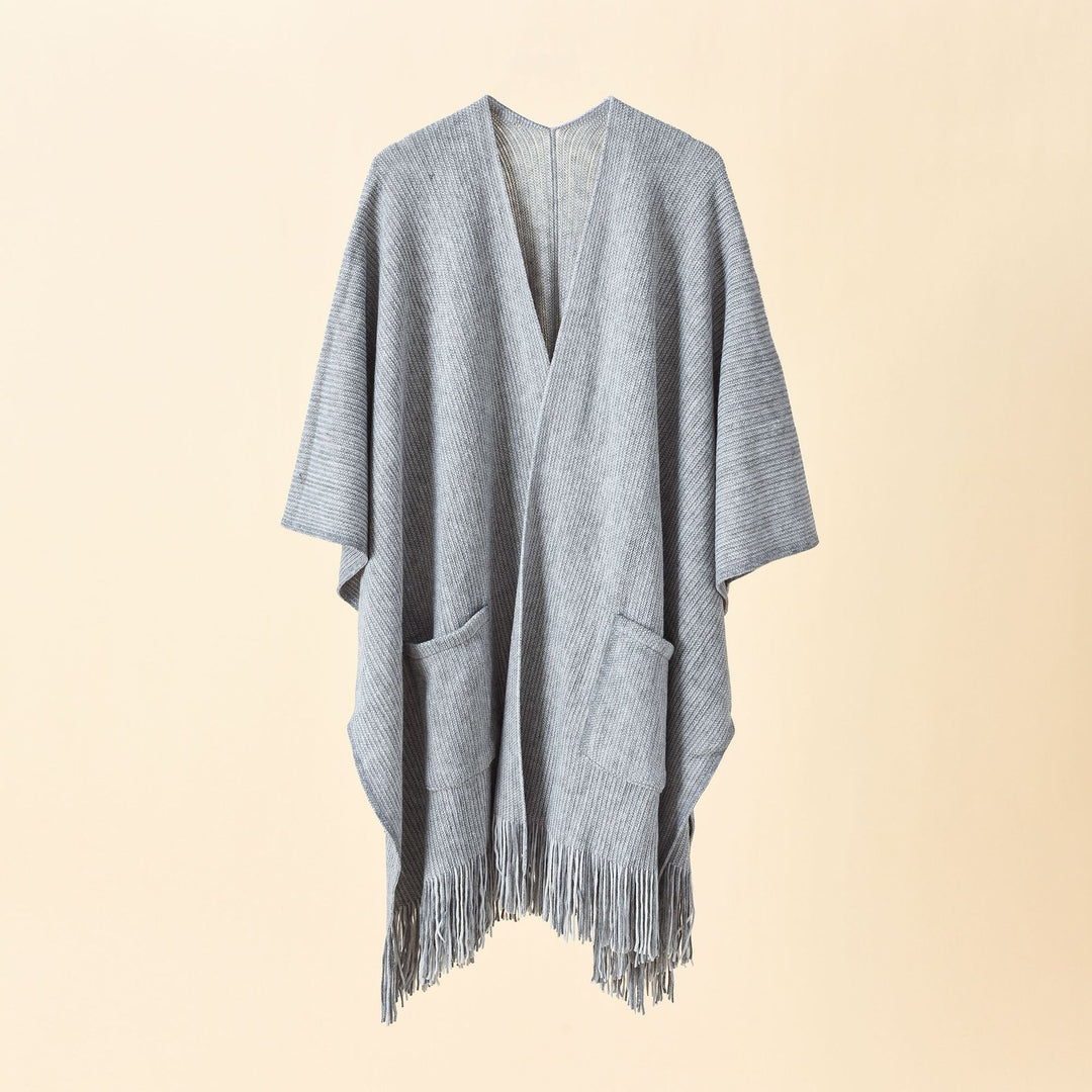 Damen Offenes Oversize-Strickcape mit Kaschmir‑Touch, Fransen und Eingrifftaschen Drune