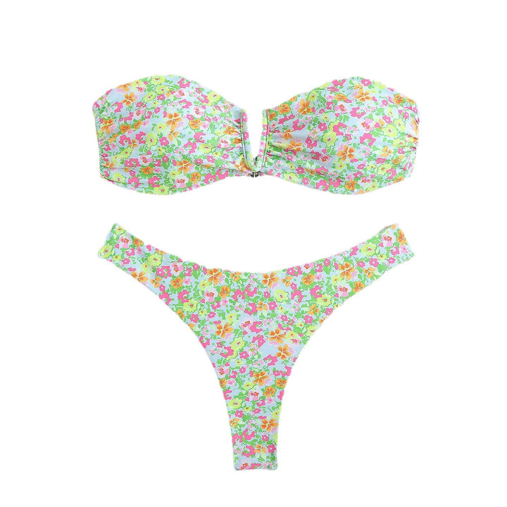 Damen Floral Bandeau Bikini Set Drune