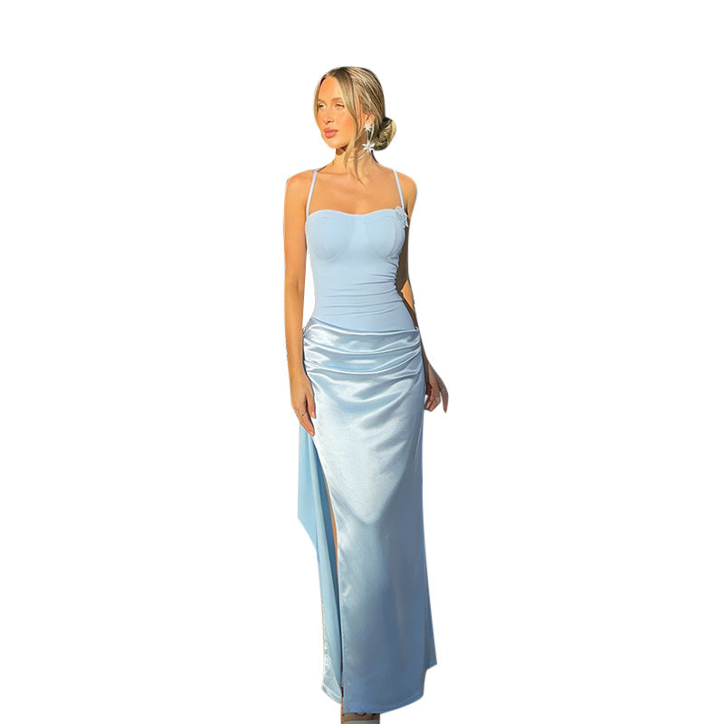 Damen edles Maxi-Kleid mit asymmetrischem Schnitt und feiner Drapierung Drune