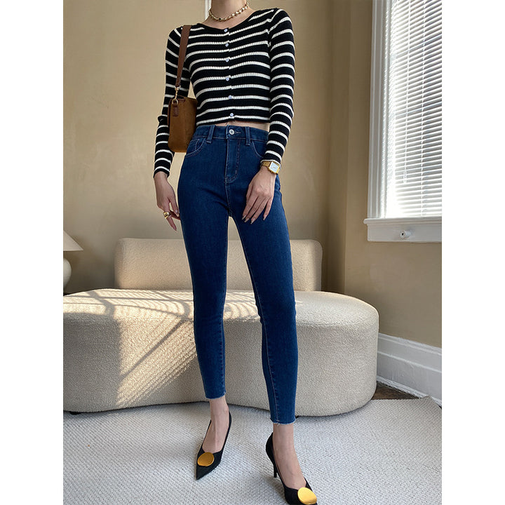 Damen figurbetonte Jeans mit hohem Bund und modernem Design Drune