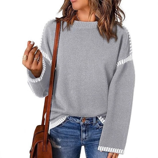 Damen modischer Pullover mit strukturiertem Material und streifenförmigen Details Drune
