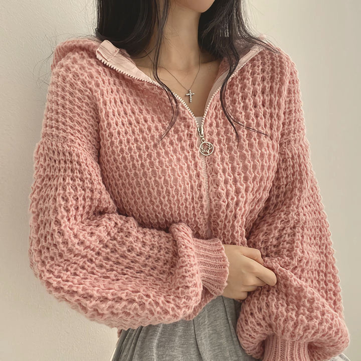 Damen bequeme Strickjacke mit sportlichem Reißverschluss und kuscheligem Material Drune