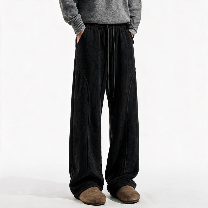 Damen Weite Velours-Loungehose mit hohem Elastikbund und Kordelzug Drune